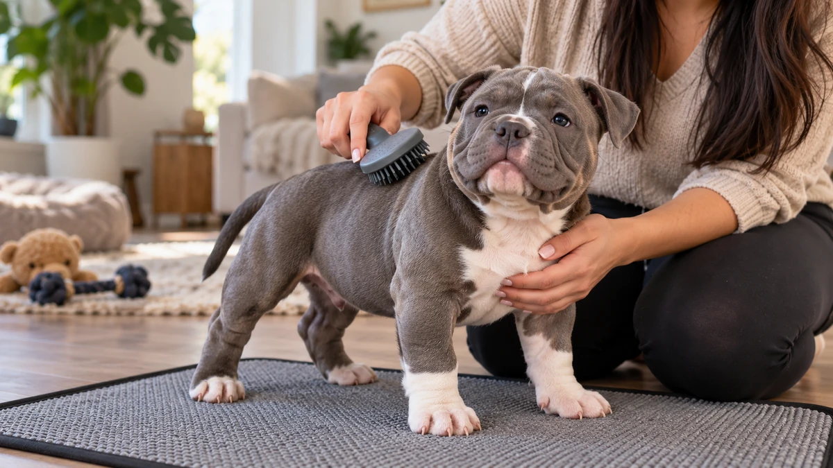 American Bully yavru köpek — tüy bakımı ve fırçalama